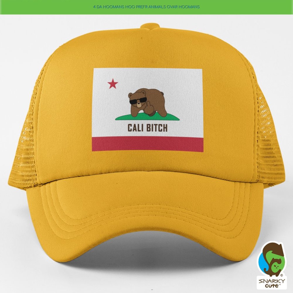 Cali B!tch California Bear Flag Foam Trucker Snapback Cap GOLDEN YELLOW